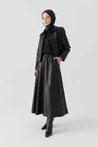 Bağcıklı Deri Etek - Siyah TUGBA