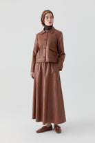 Bağcıklı Deri Etek - Taba TUGBA