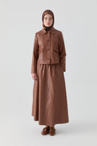 Bağcıklı Deri Etek - Taba TUGBA