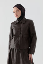 Kısa Deri Ceket - Kahve TUGBA