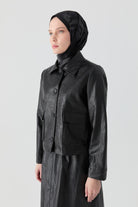 Kısa Deri Ceket - Siyah TUGBA