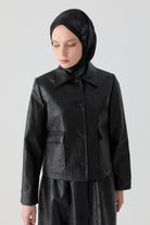 Kısa Deri Ceket - Siyah TUGBA