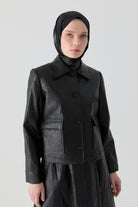 Kısa Deri Ceket - Siyah TUGBA