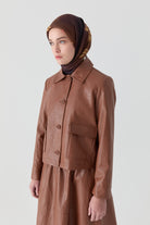 Kısa Deri Ceket - Taba TUGBA