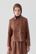 Kısa Deri Ceket - Taba TUGBA