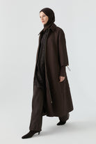 Kol Detaylı Kapitone Pardesü - Kahve TUGBA