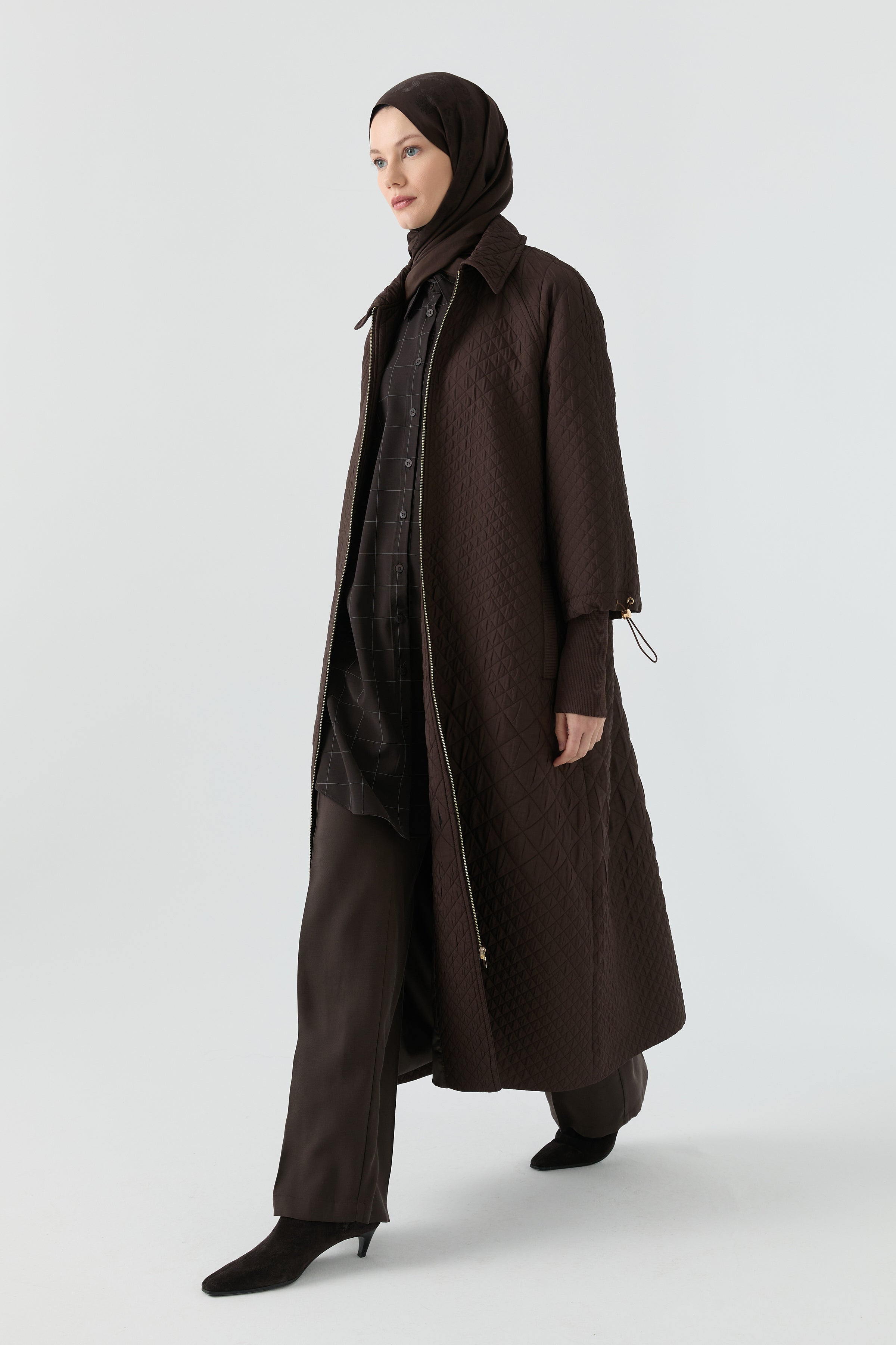 Kol Detaylı Kapitone Pardesü - Kahve TUGBA