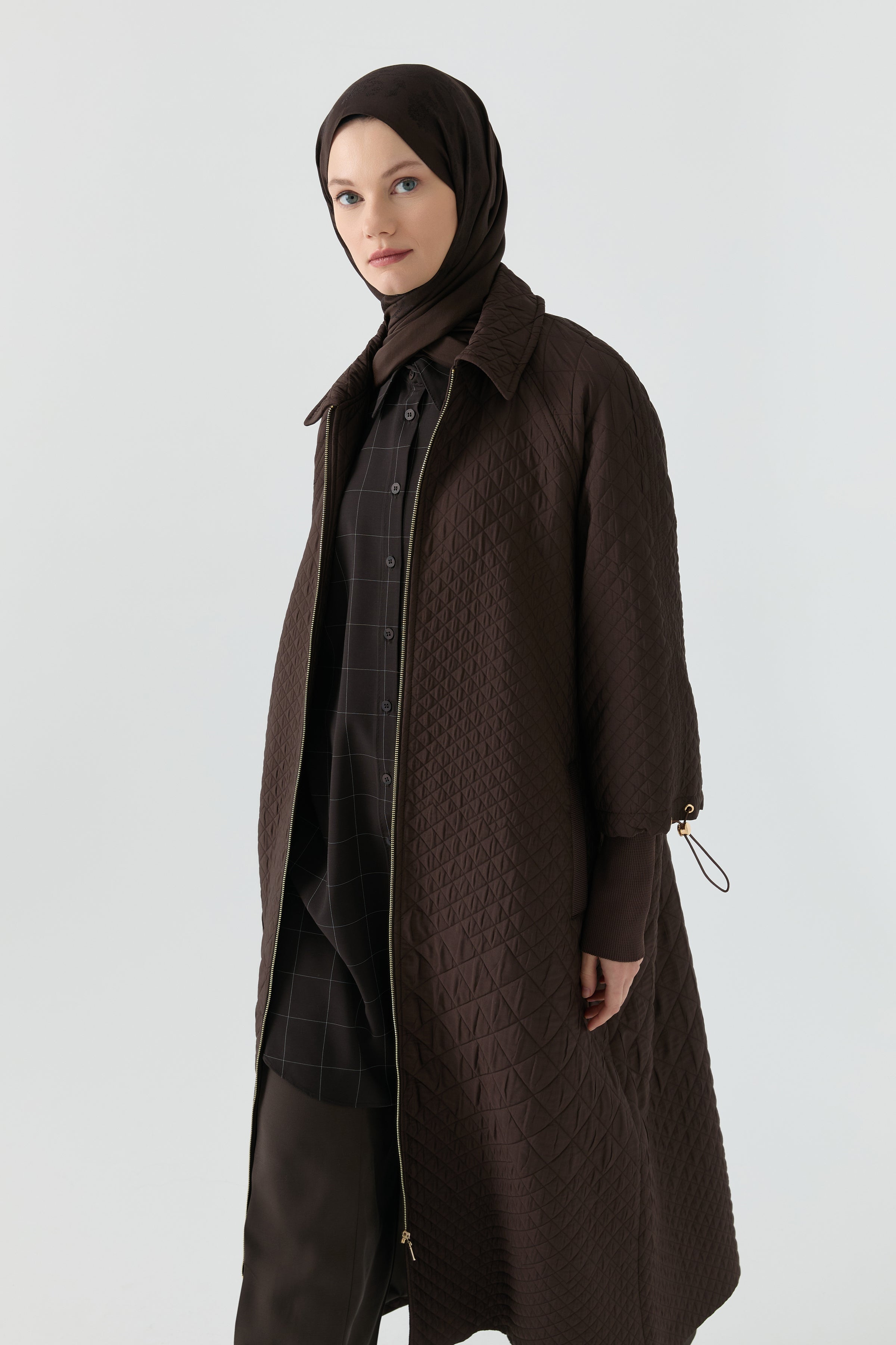 Kol Detaylı Kapitone Pardesü - Kahve TUGBA