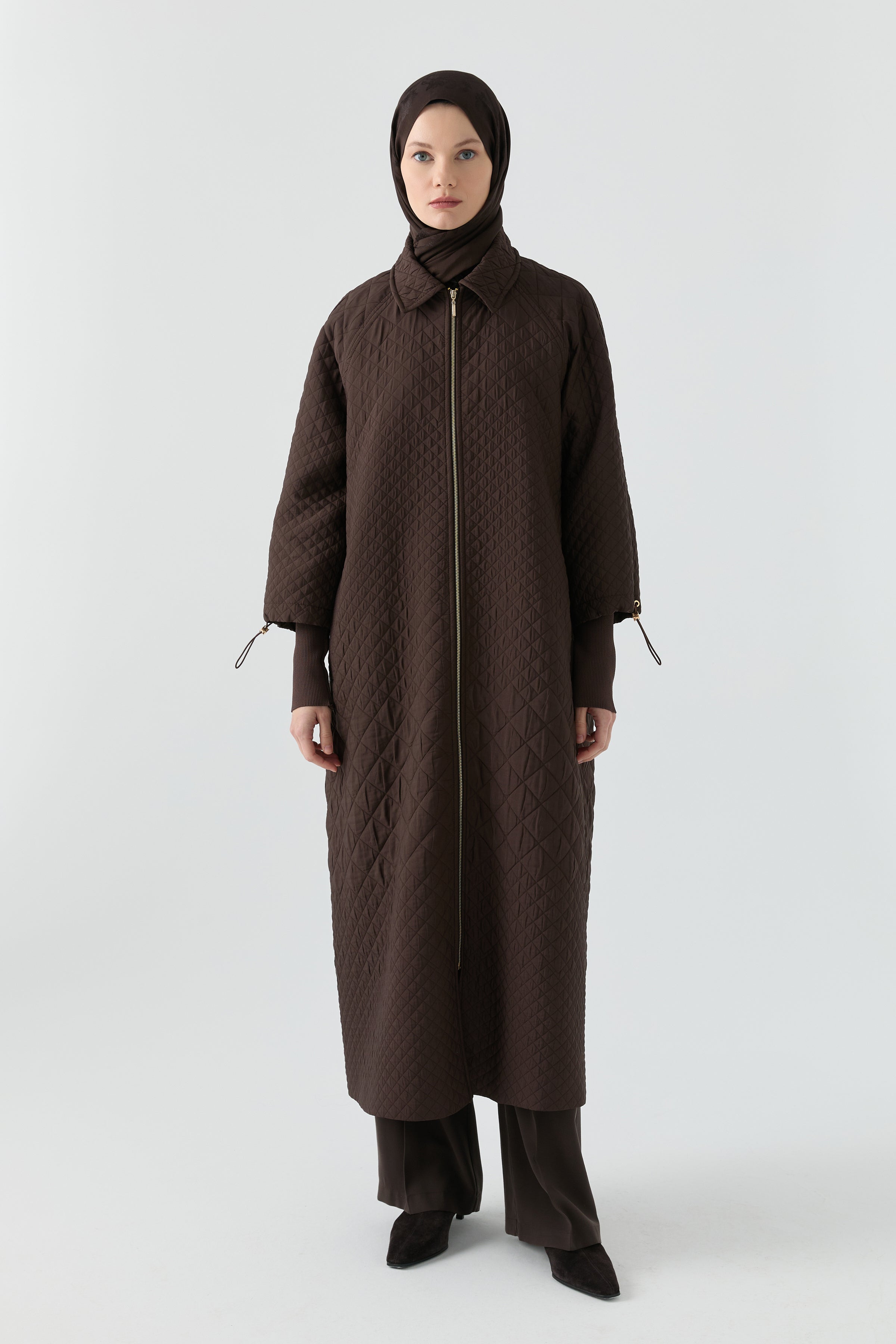 Kol Detaylı Kapitone Pardesü - Kahve TUGBA