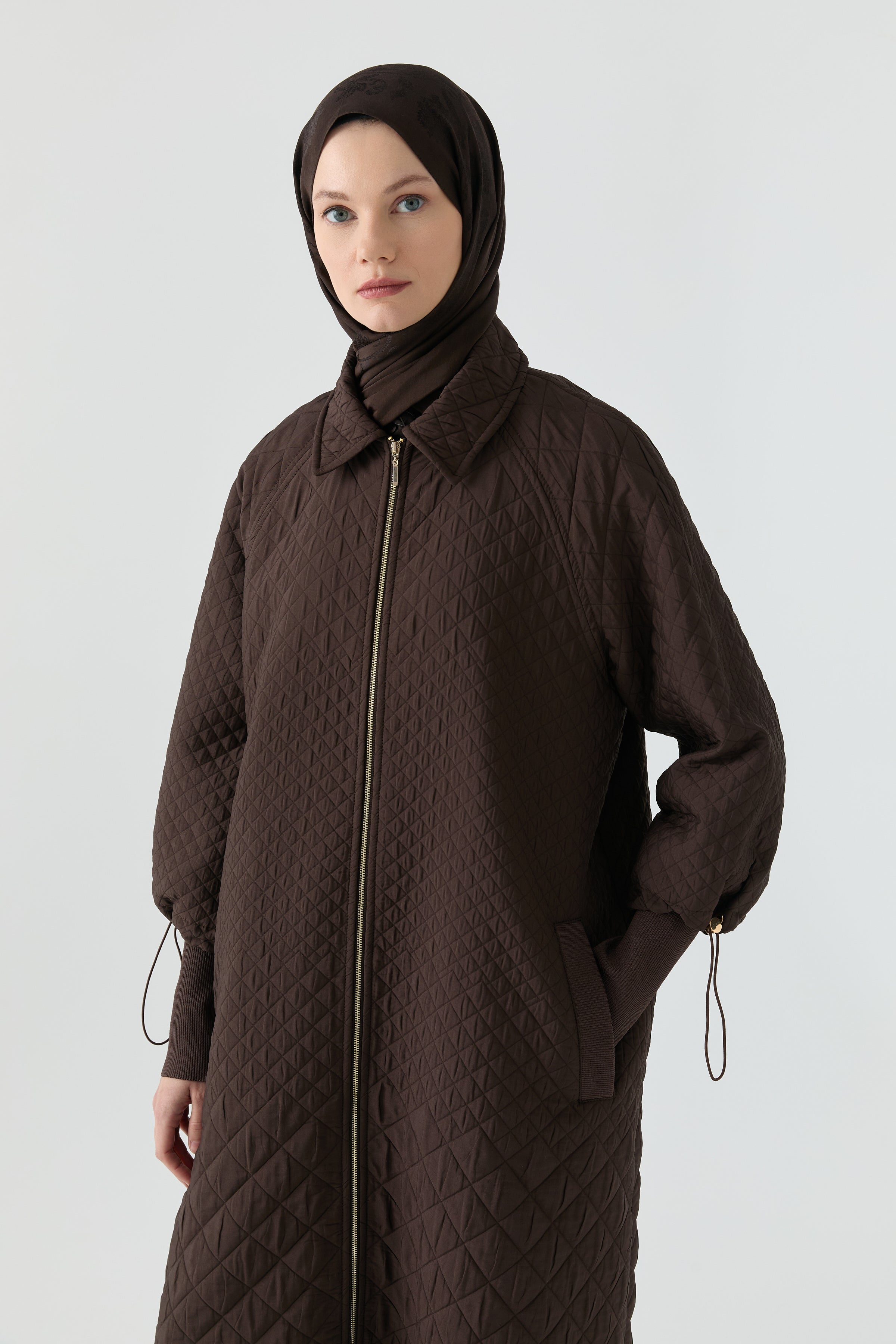 Kol Detaylı Kapitone Pardesü - Kahve TUGBA