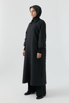 Kol Detaylı Kapitone Pardesü - Siyah TUGBA
