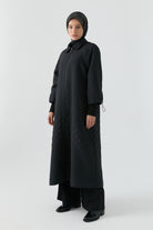 Kol Detaylı Kapitone Pardesü - Siyah TUGBA