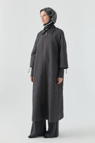 Kol Detaylı Kapitone Pardesü - Antrasit TUGBA