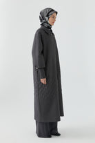 Kol Detaylı Kapitone Pardesü - Antrasit TUGBA