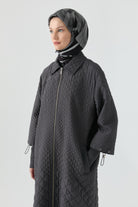 Kol Detaylı Kapitone Pardesü - Antrasit TUGBA