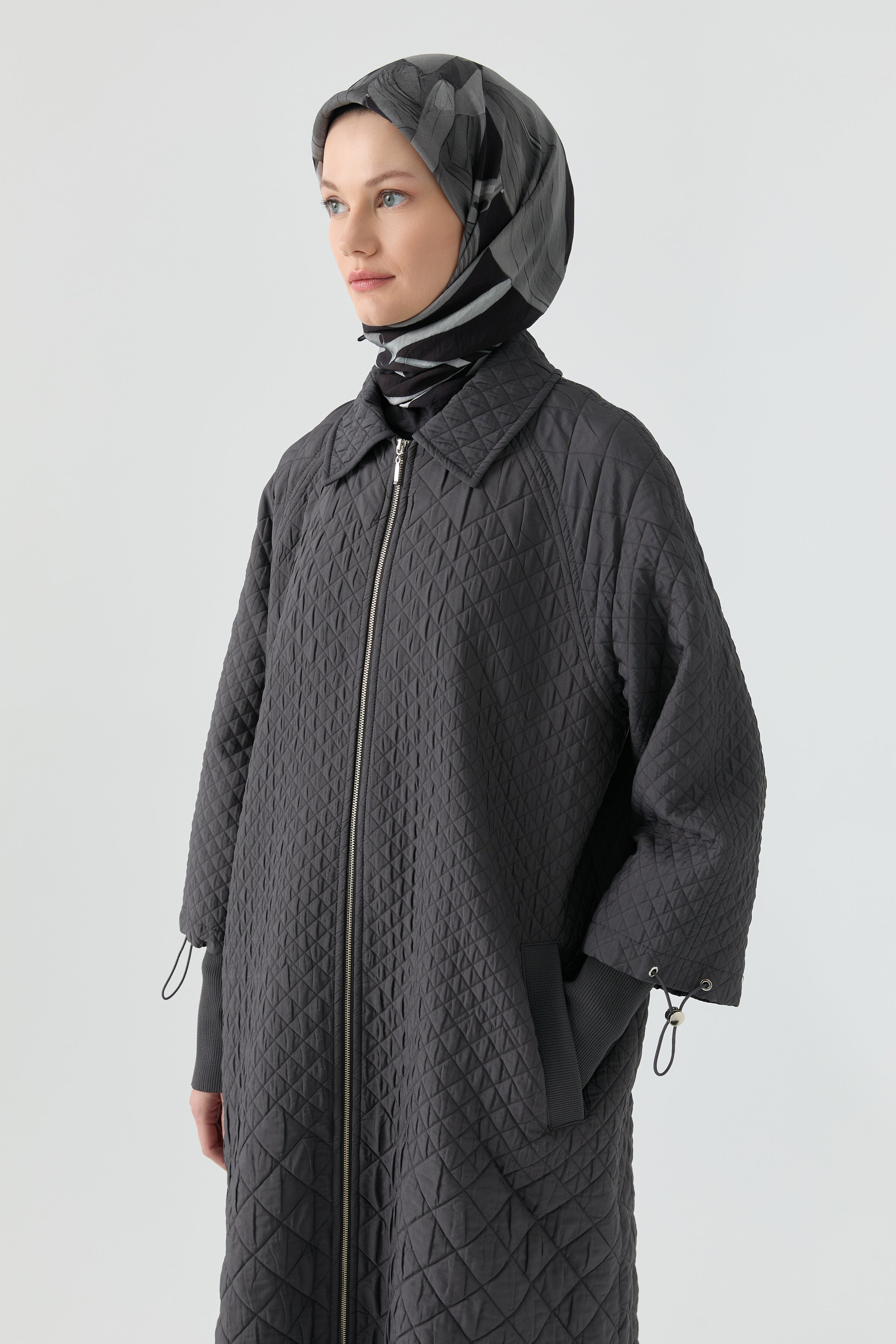 Kol Detaylı Kapitone Pardesü - Antrasit TUGBA