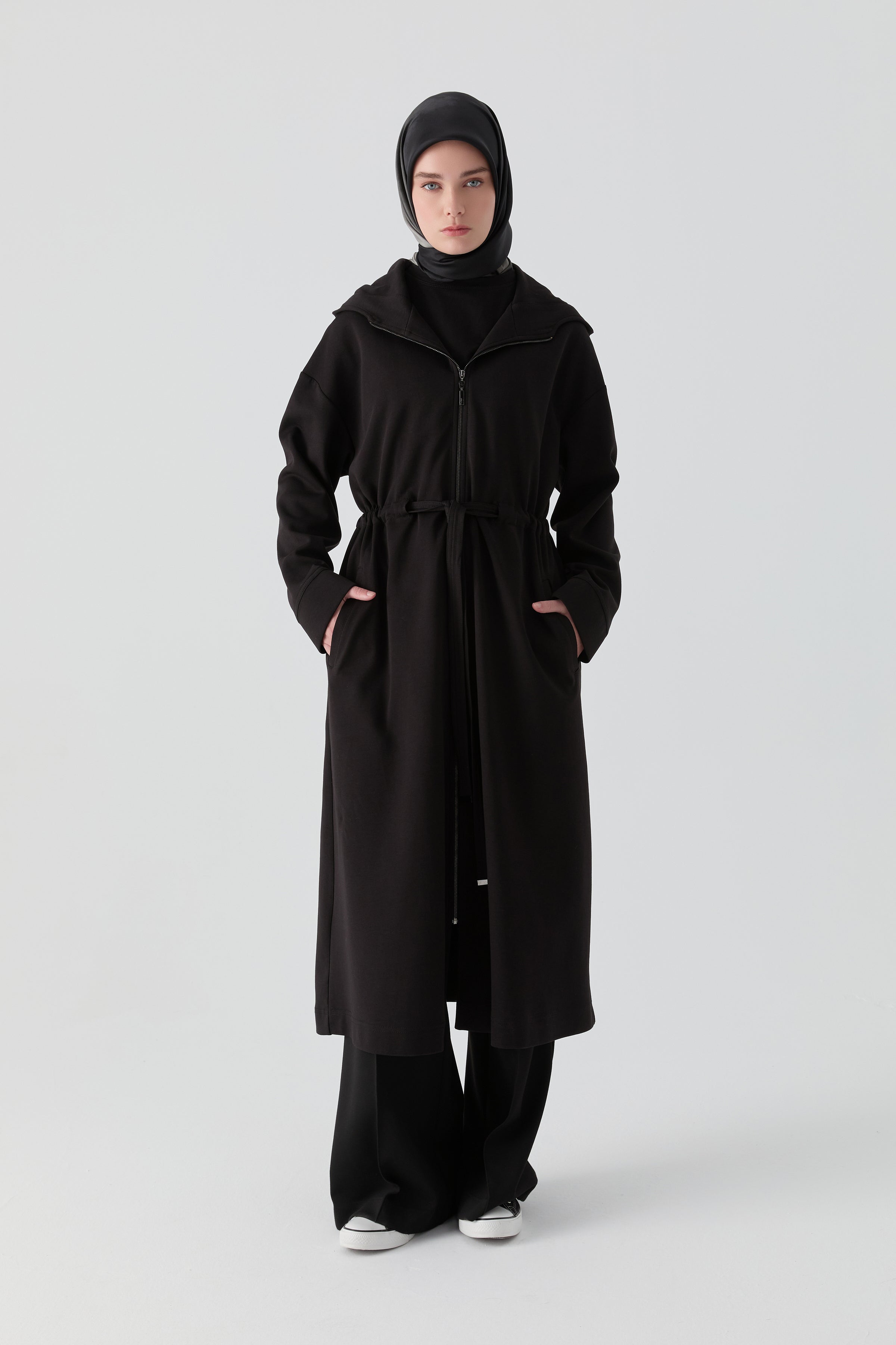 Hooded Tunnel Belt Detailed Knitted Cape – TUĞBA