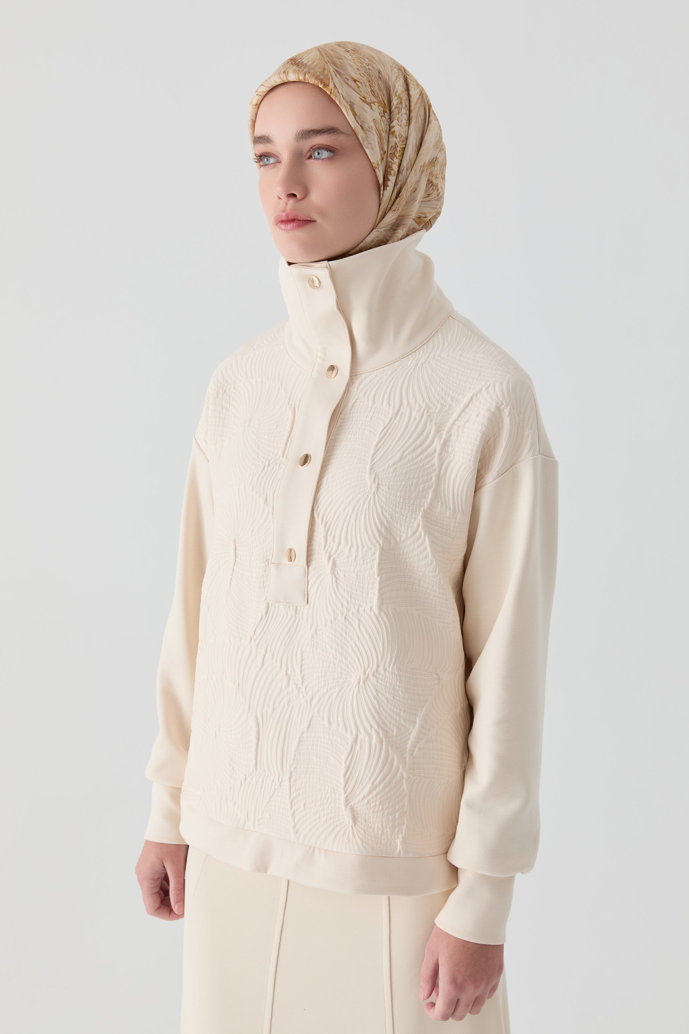 Kapitone Kombinli Örme Swaetshirt - Ekru TUGBA