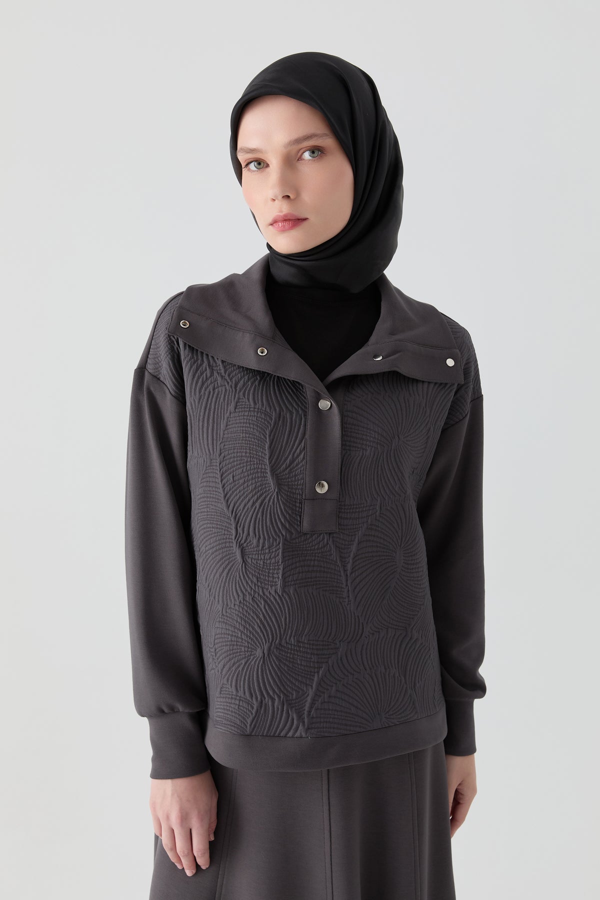 Quilted Combined Knitted Sweater - Anthracite