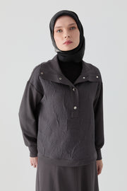 Kapitone Kombinli Örme Swaetshirt - Antrasit TUGBA