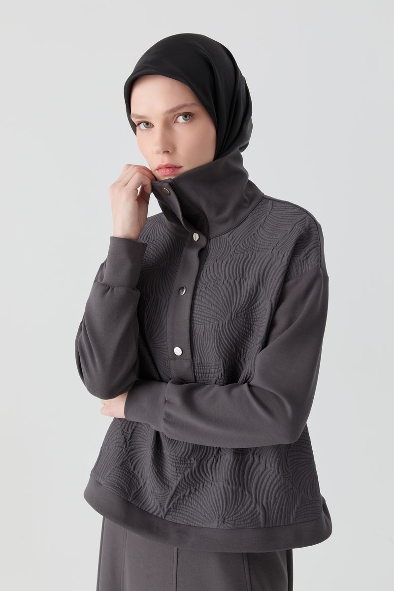 Kapitone Kombinli Örme Swaetshirt - Antrasit TUGBA