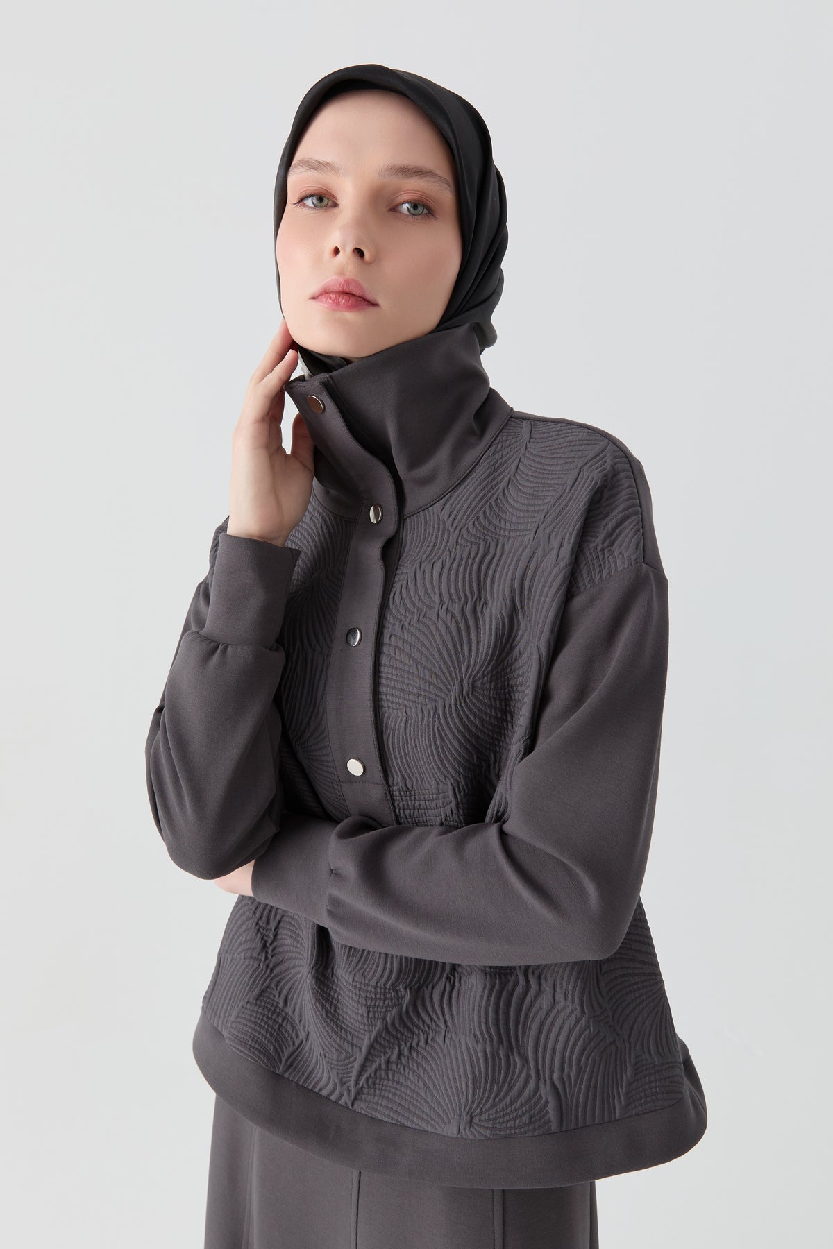 Kapitone Kombinli Örme Swaetshirt - Antrasit TUGBA