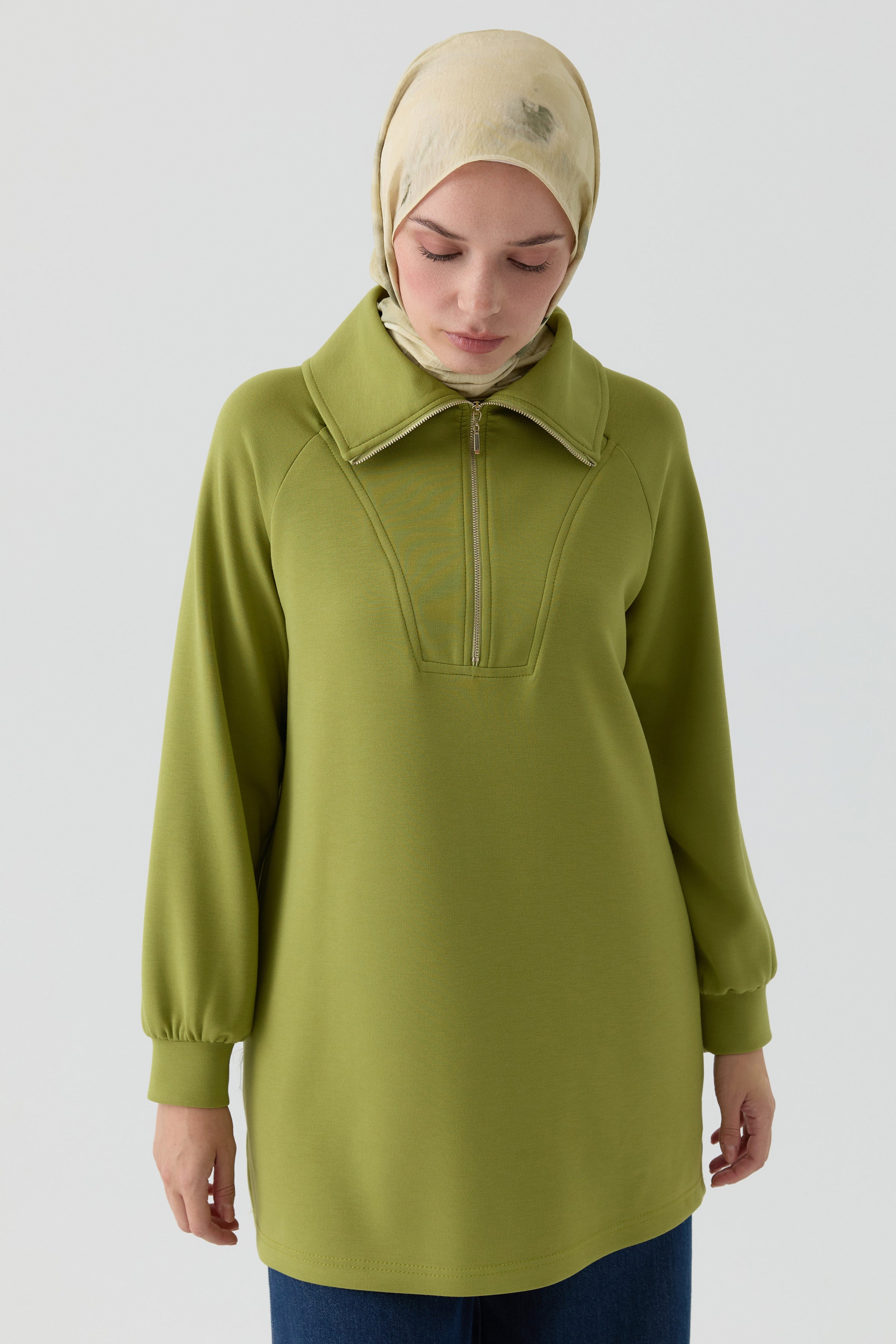 Örme Reglan Kollu Sweatshirt - Olive TUGBA