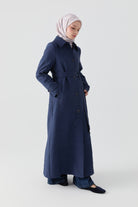 Kol Bant Detaylı Kapitone Pardesü - Lacivert TUGBA