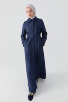 Kol Bant Detaylı Kapitone Pardesü - Lacivert TUGBA