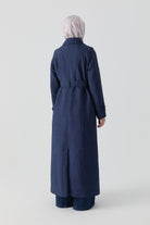 Kol Bant Detaylı Kapitone Pardesü - Lacivert TUGBA