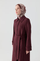 Kol Bant Detaylı Kapitone Pardesü - Mürdüm TUGBA