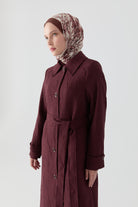 Kol Bant Detaylı Kapitone Pardesü - Mürdüm TUGBA