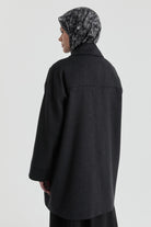 Aplike Cep Detaylı Kaban - Antrasit TUGBA