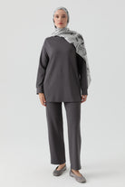 Işıltılı Taş Detaylı Tunik Takım - Antrasit TUGBA