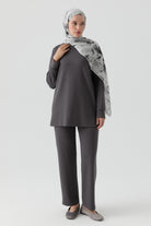 Işıltılı Taş Detaylı Tunik Takım - Antrasit TUGBA