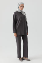 Işıltılı Taş Detaylı Tunik Takım - Antrasit TUGBA