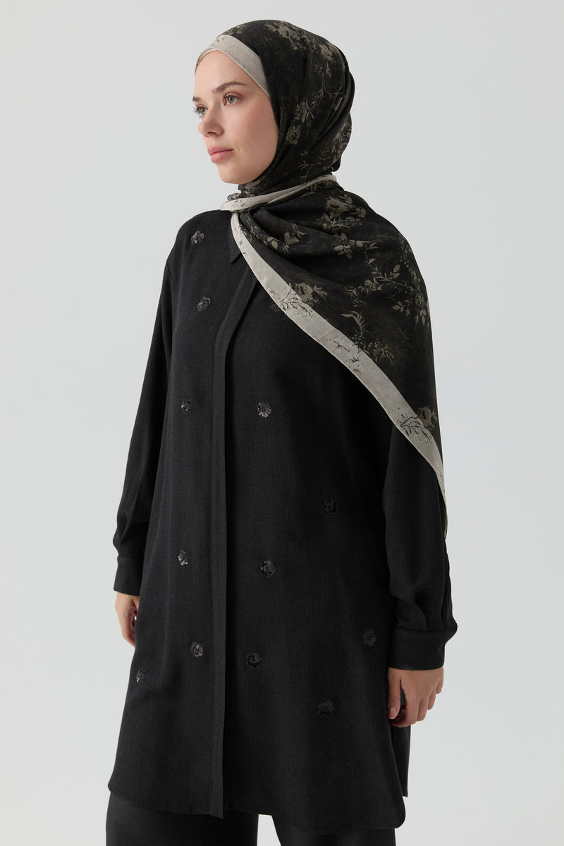Nakış Detaylı Tunik - Siyah TUGBA