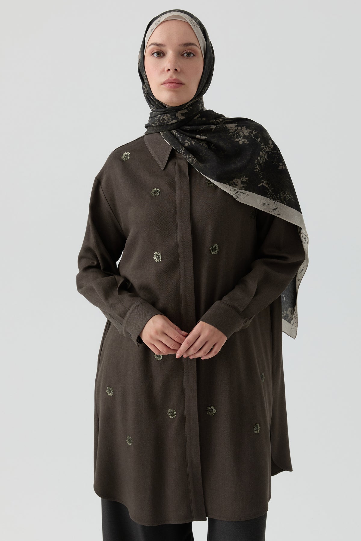 Nakış Detaylı Tunik - Haki TUGBA