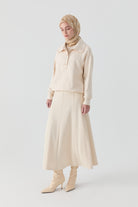 Sekiz Parçalı Bel Örme Etek - Ekru TUGBA