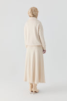 Sekiz Parçalı Bel Örme Etek - Ekru TUGBA