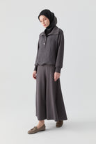 Sekiz Parçalı Bel Örme Etek - Antrasit TUGBA