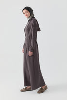 Pile Detaylı Kapüşonlu Örme Elbise - Antrasit TUGBA