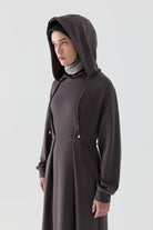 Pile Detaylı Kapüşonlu Örme Elbise - Antrasit TUGBA