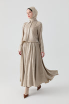 Kraş Etek Gömlek Takım - Vizon TUGBA