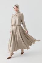 Kraş Etek Gömlek Takım - Vizon TUGBA