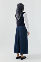 Düğme Detaylı Denim Etek - Lacivert TUGBA