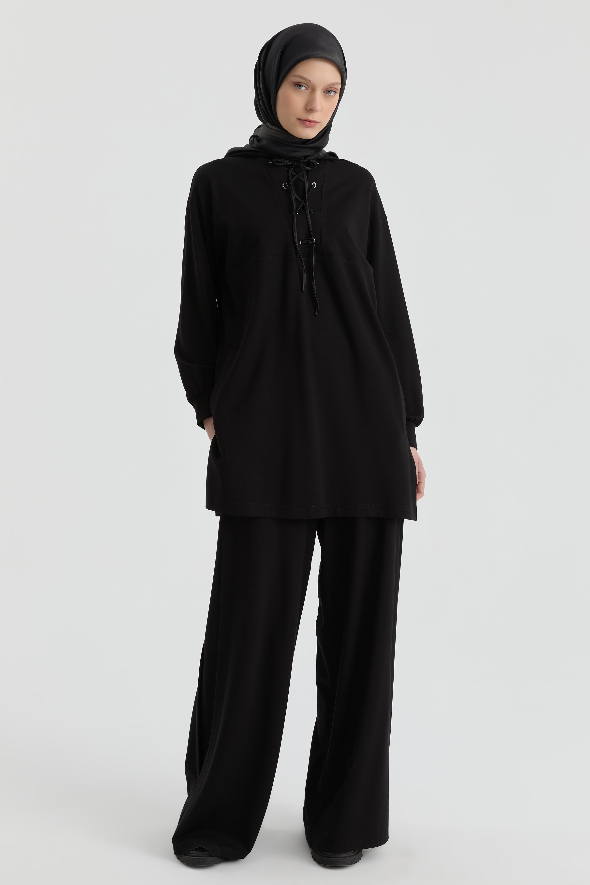 Aller Detaylı Örme Pantolon - Siyah TUGBA