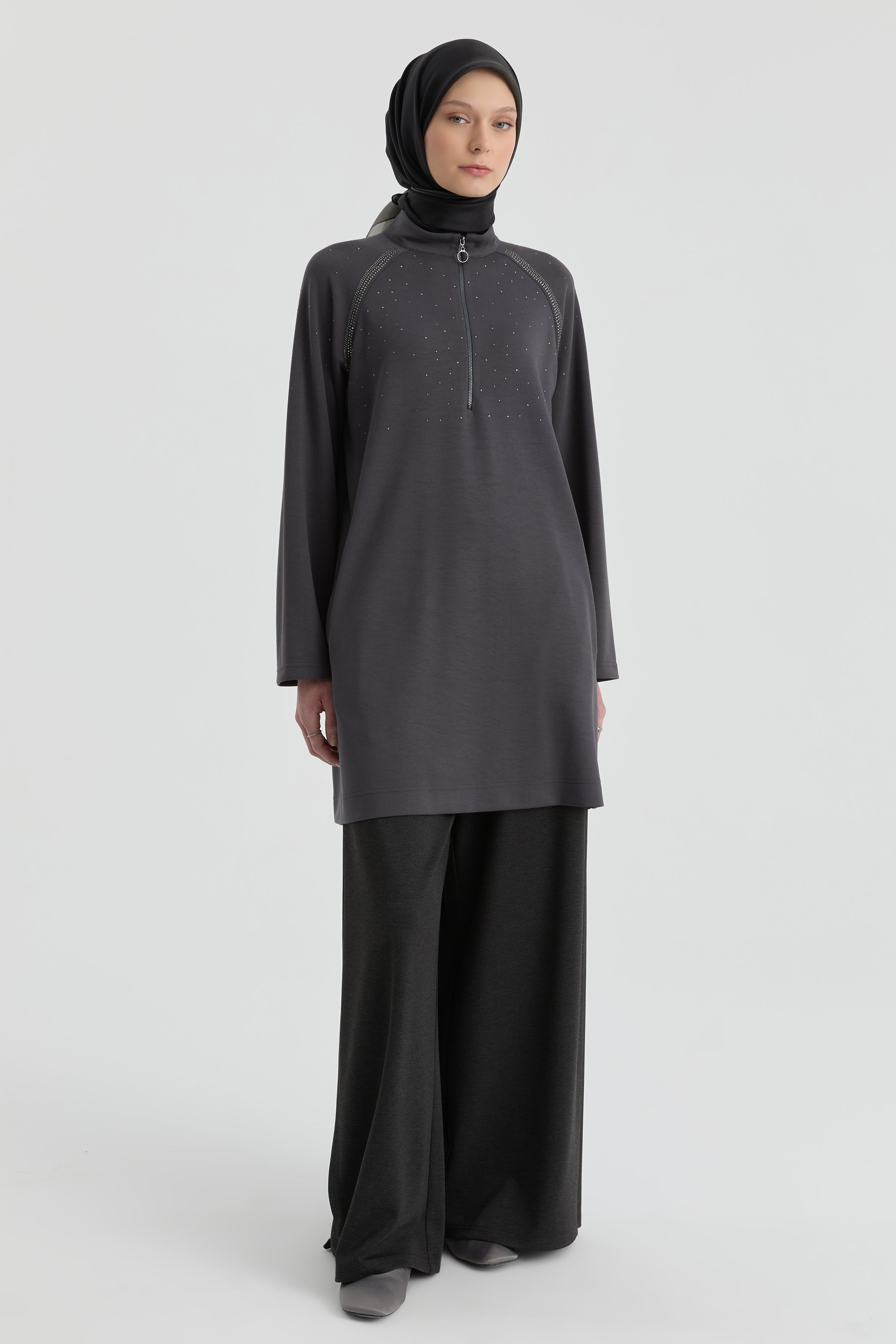 Aller Detaylı Örme Pantolon - Antrasit TUGBA