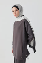 Örme Kombinli Kapitone Sweatshirt - Antrasit TUGBA