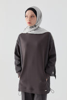 Örme Kombinli Kapitone Sweatshirt - Antrasit TUGBA